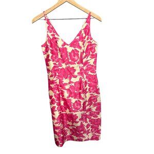 Ann Taylor Floral Pink & Cream Silk Dress V-Neck Sleeveless Size 6 Elegant Desig
